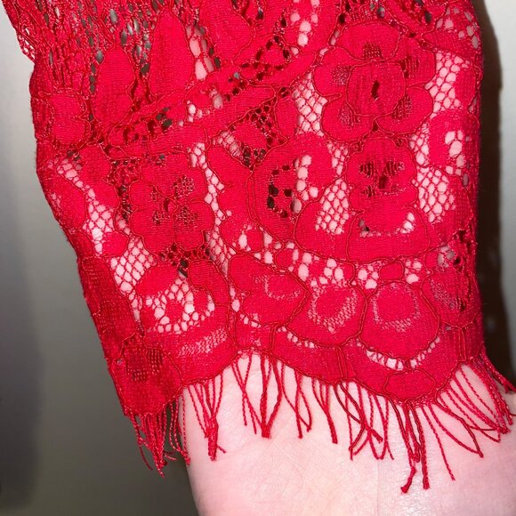 Covington Red Lace 3/4 Sleeve Petite Dress With Floral Pattern & Zipper Closure - Picture 5 of 8